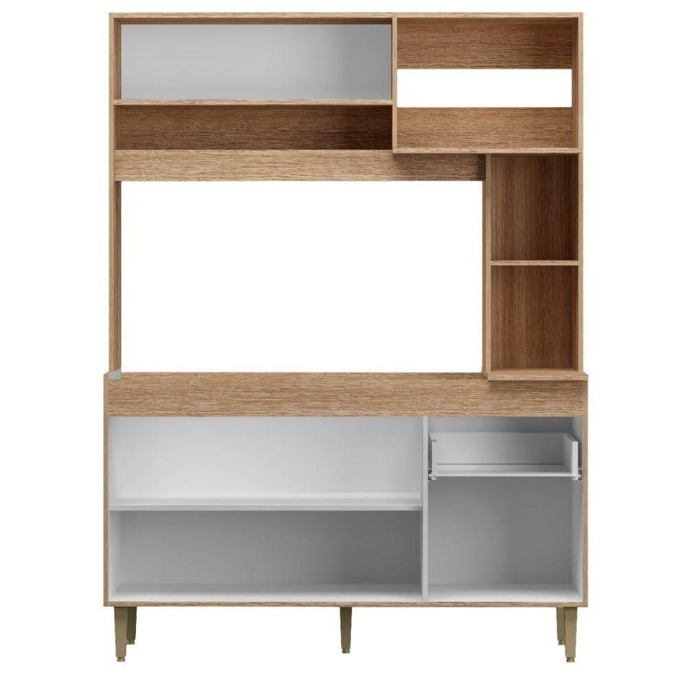 Armário De Cozinha Compacta Em Mdp Mel E Off White 1,95 X 1,53 M Splendore