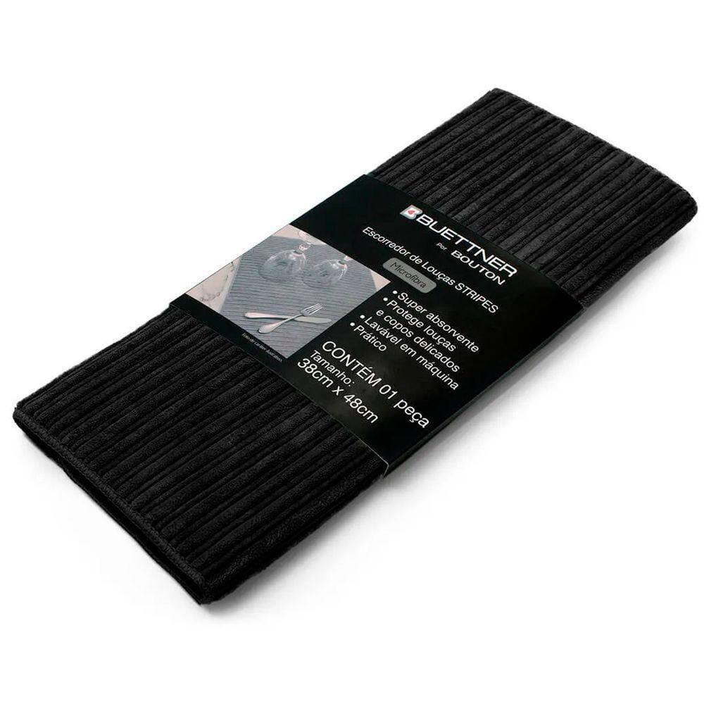 Escorredor De Louça Buettner Microfibra 80% Poliéster-20% Poliamida Cooking Stripes 38cm X 48cm Preto