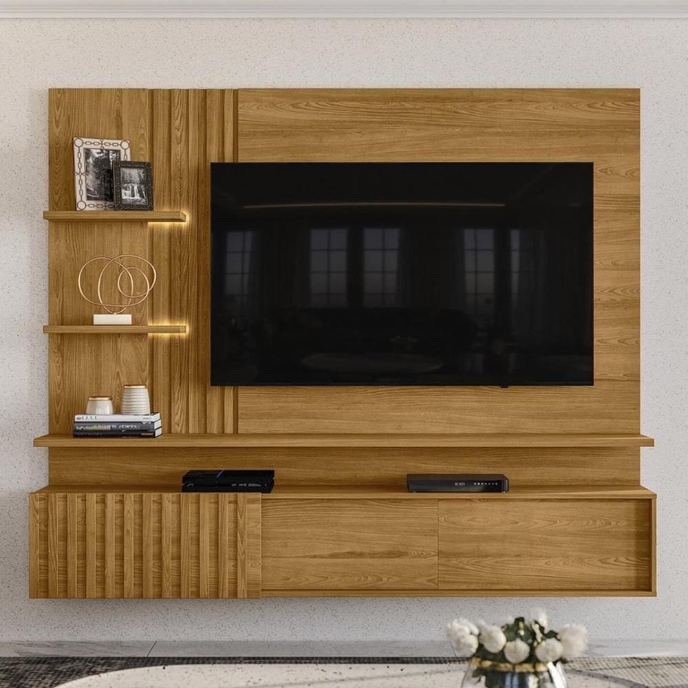 Painel Bancada Suspensa Com Led 3 Portas Atena - Cumaru Cumaru