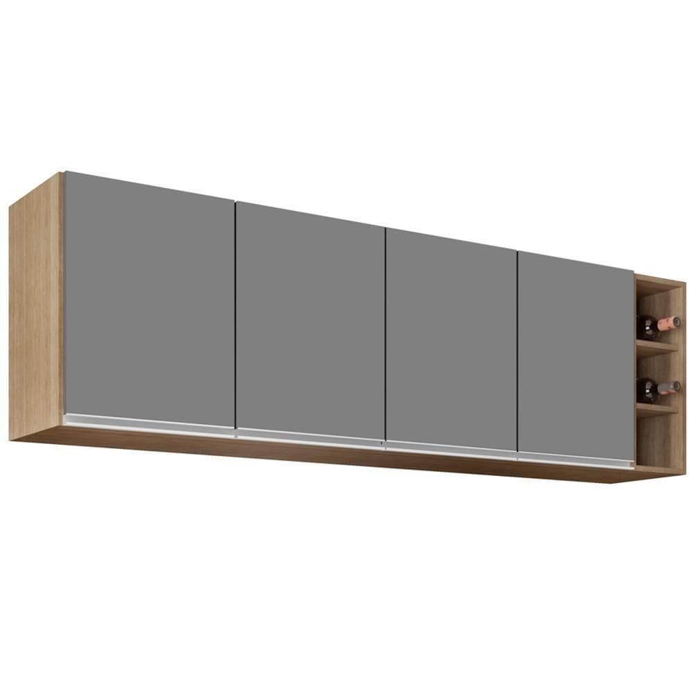 Armário Aéreo Nevada Com Nicho 180cm 4 Portas Castanho-cinza - Lumil