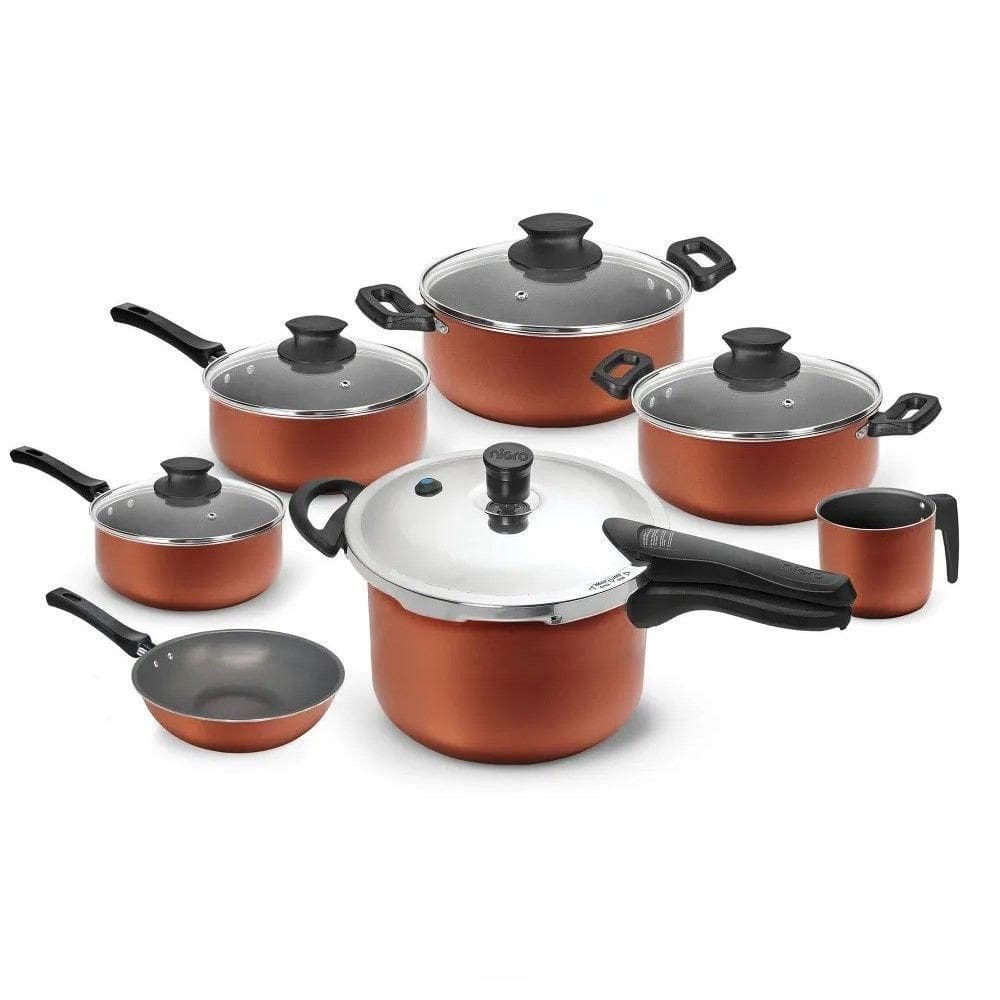 Jogo De Panelas Casa Goumert 7 Peças Com Panela De Pressão Em Alumínio Com Revestimento Antiaderente Terracota Nigro