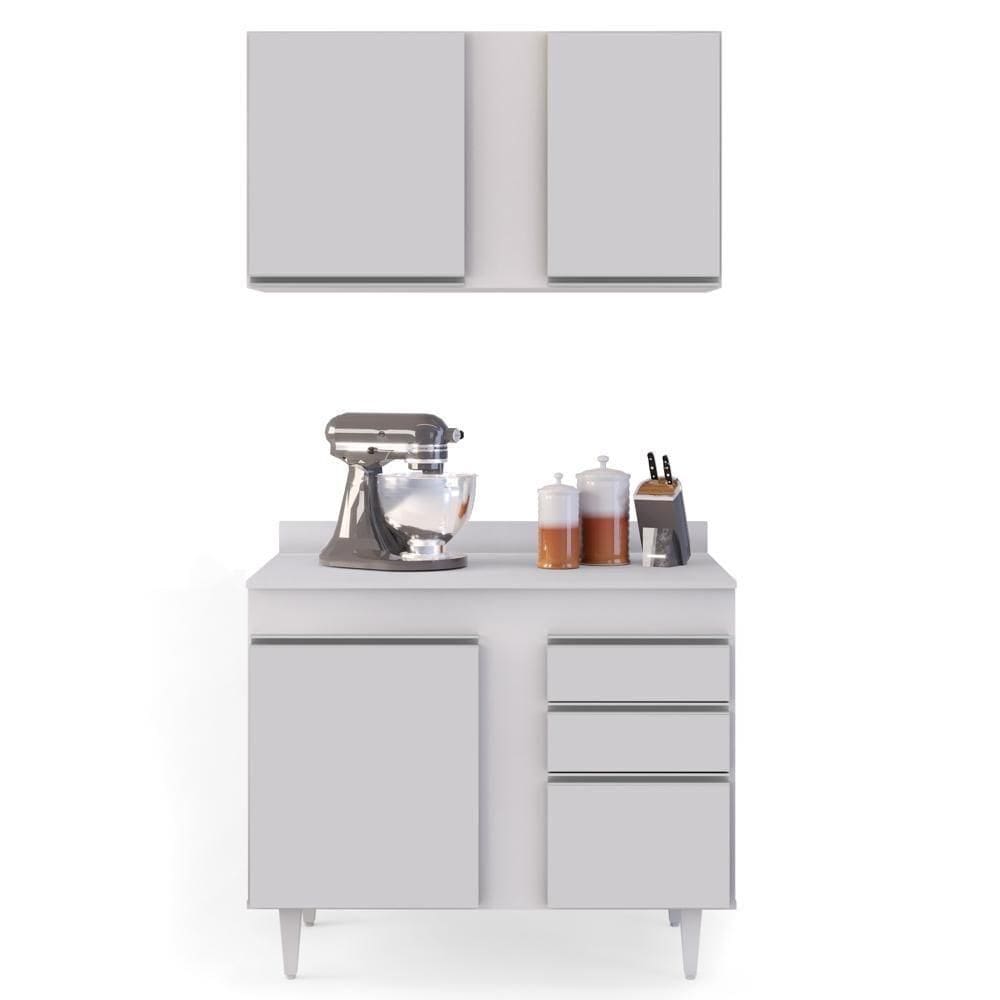 Armário Aéreo Indiana E Balcão Gabinete 100cm Luziania Branco - Lumil Móveis