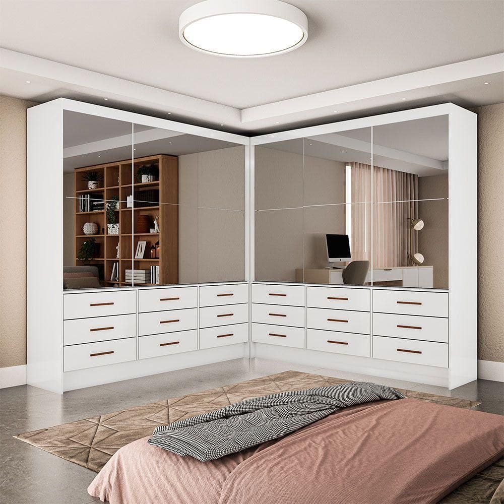 Closet Sevilha 6 Portas Casal Duplo Premium 18 Gavetas Cario Branco