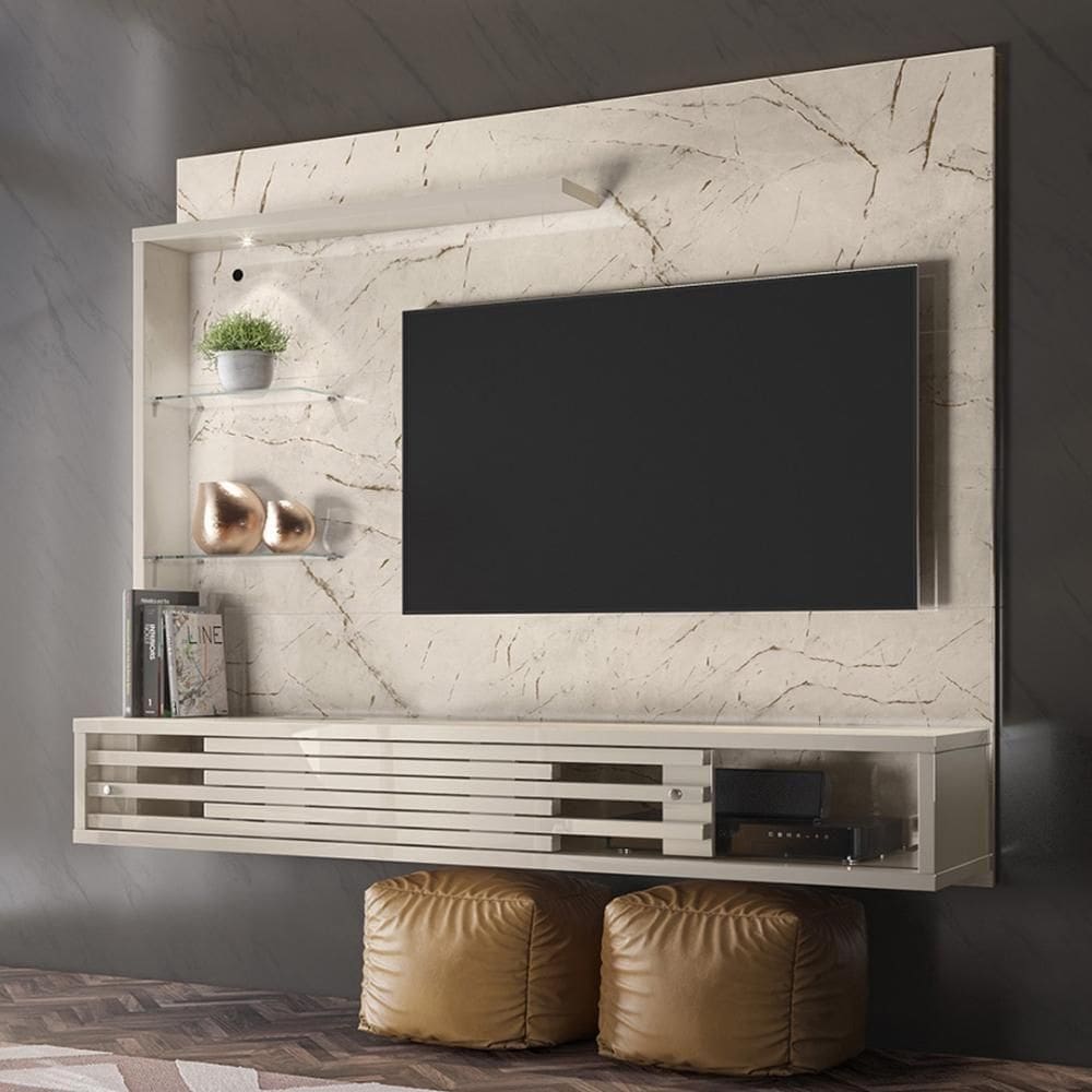 Painel Bancada Suspensa Com Led Tvs Até 50 Polegadas Frizz Select - Calacata Off White