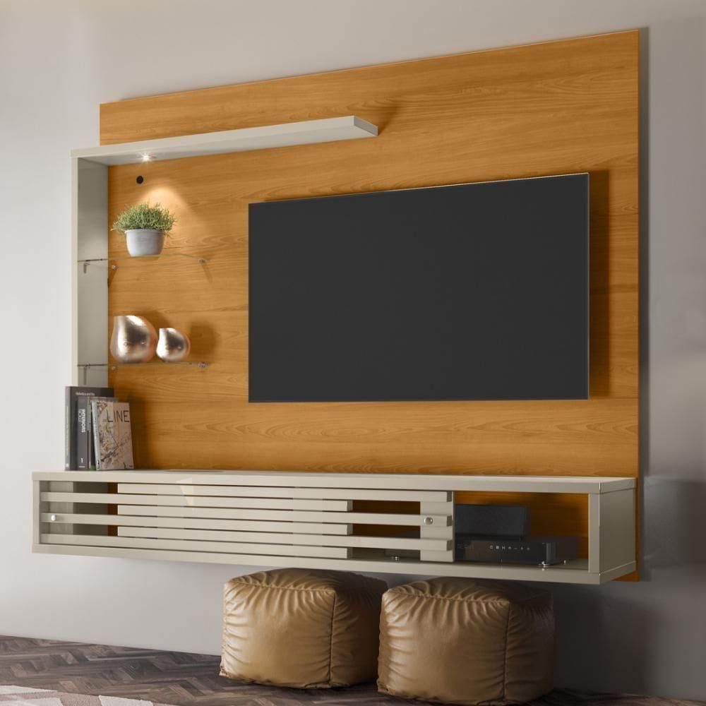 Painel Bancada Suspensa Com Led Tvs Até 50 Polegadas Frizz Select - Cinamomo Off White