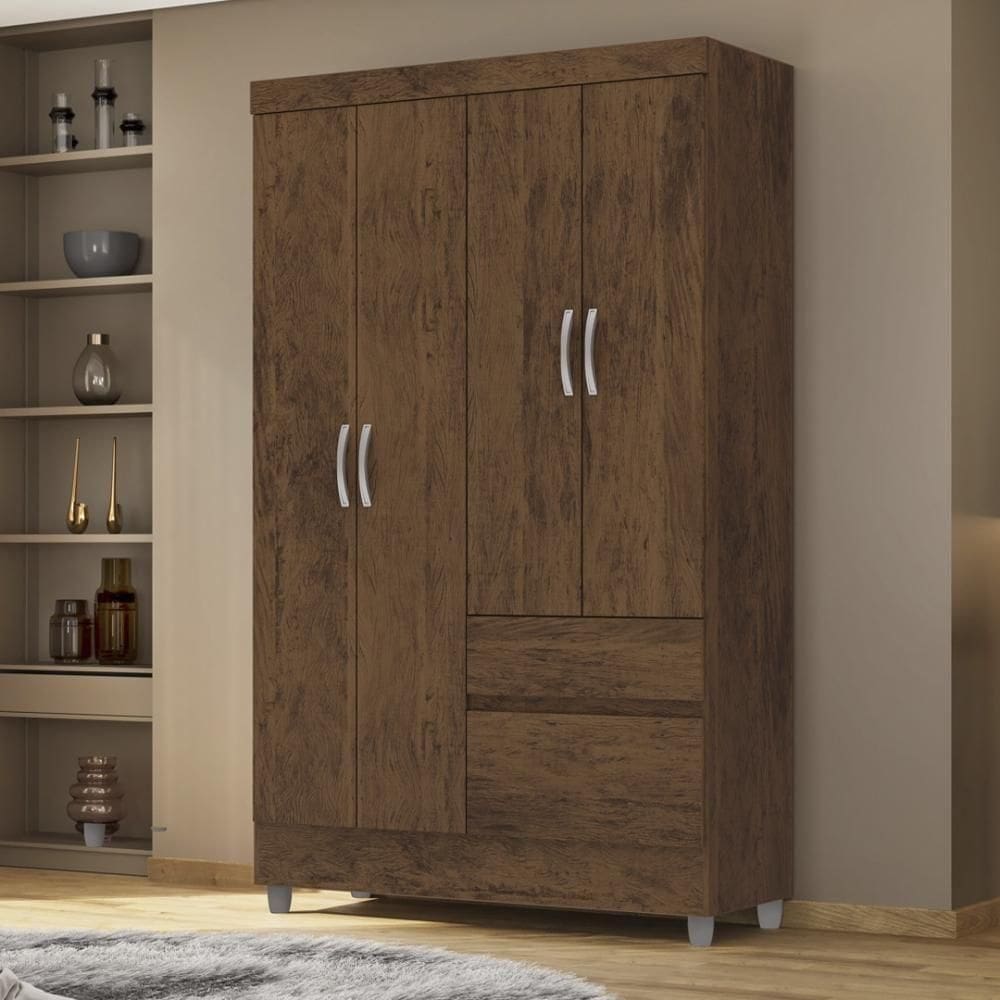 Guarda Roupa Solteiro 4 Portas 2 Gavetas Exemplar Plus - Imbuia Rústico