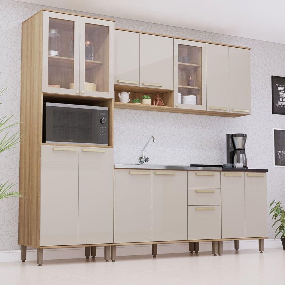 Cozinha Modulada Compacta 5 Peças Sem Tampo De 120 E Sem Pia Avelã-mocca Laca