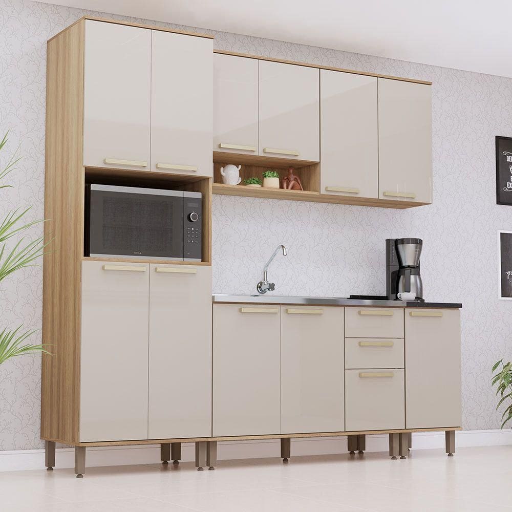 Cozinha Modulada Compacta 5 Peças Sem Tampos E Sem Pia Isis Avelã-mocca Laca