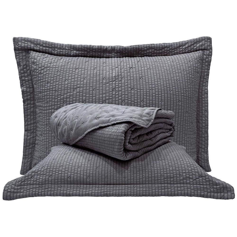 Kit Cobre Leito Colcha Pequim King Dupla Face 3 Peças - Cinza - 100% Poliéster