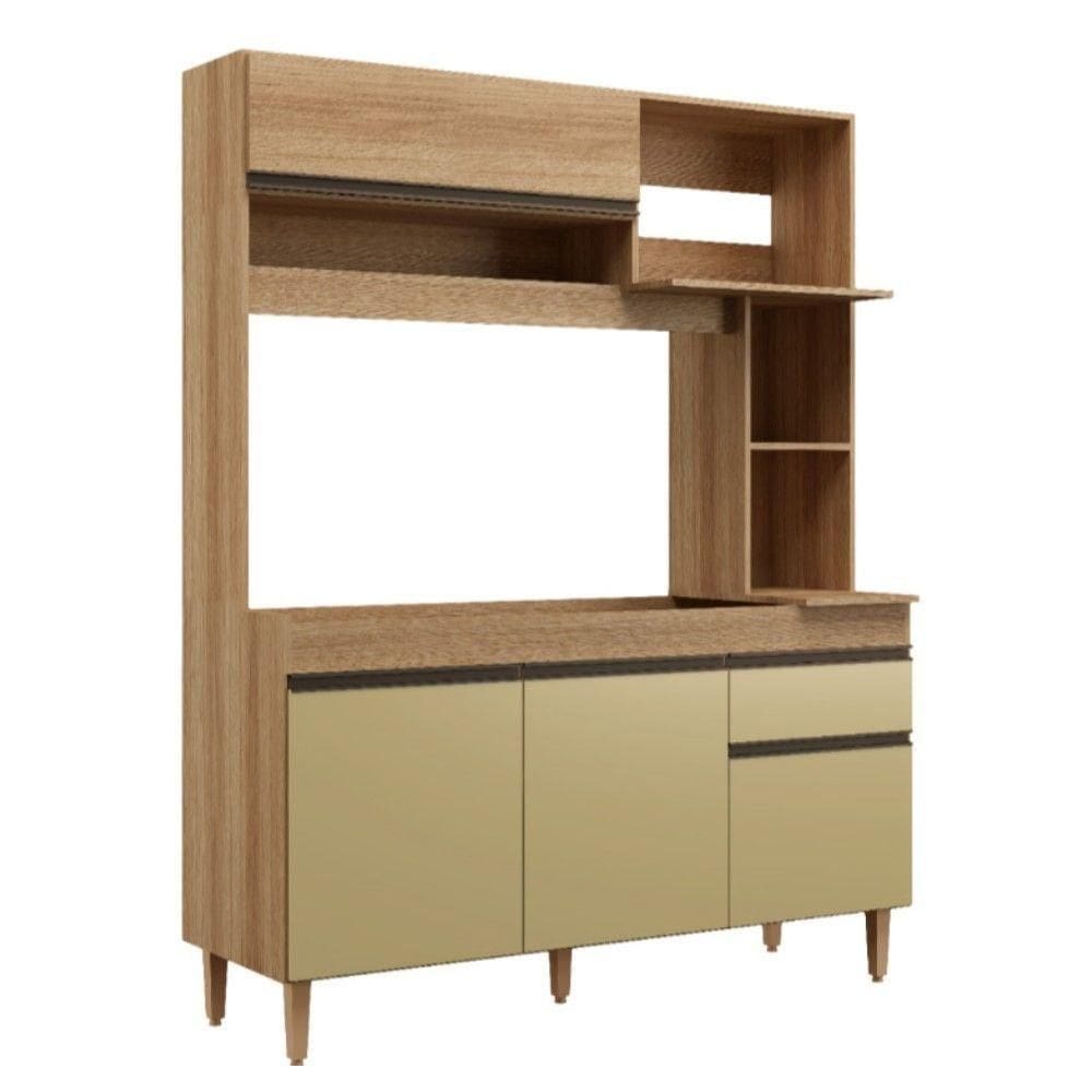 Armário De Cozinha Compacta Em Mdp Mel E Areia 1,95 X 1,53 M Splendore