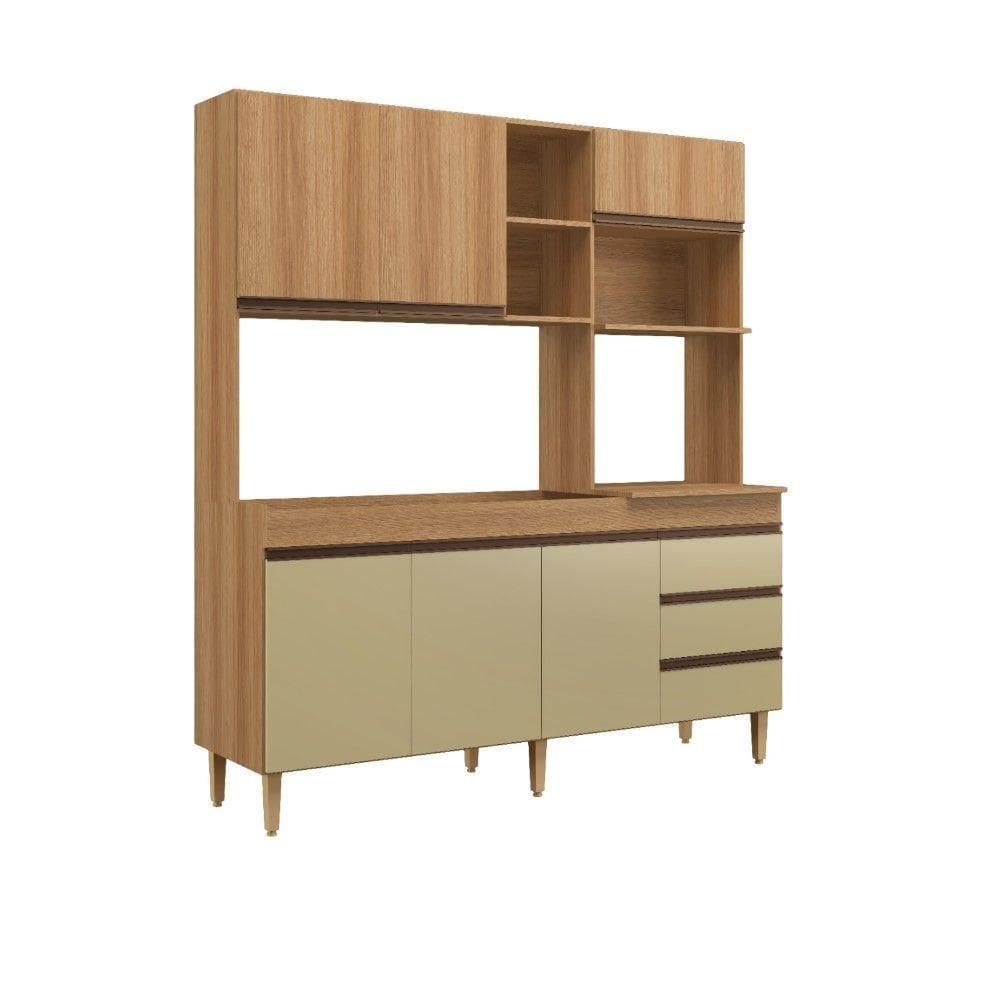 Armário De Cozinha Compacta Em Mdp Mel E Areia 1,95 X 1,85 M Splendore