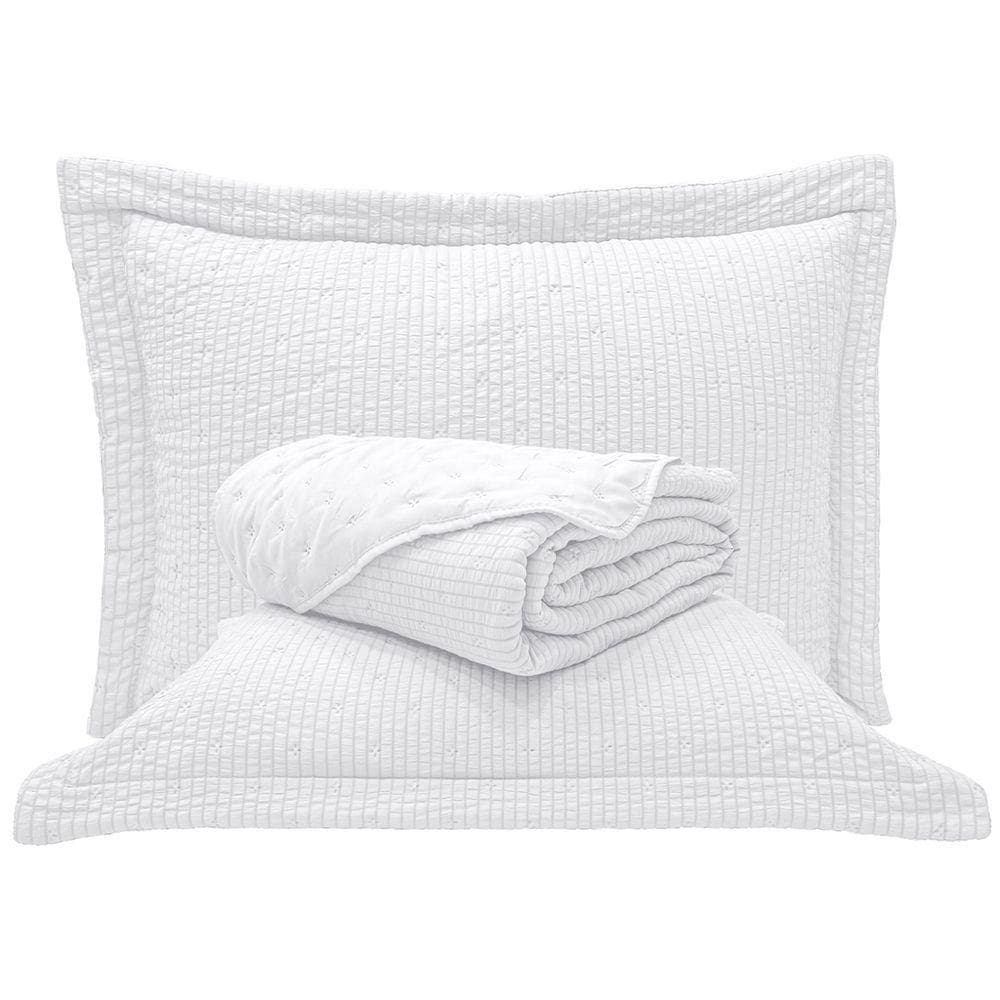 Kit Cobre Leito Colcha Pequim Queen Dupla Face 3 Peças - Branco - 100% Poliéster