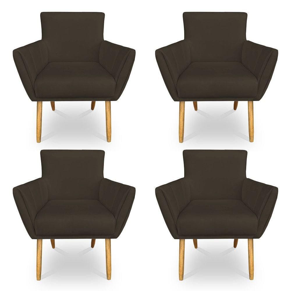 Kit 4 Poltronas Decorativa Leticia Suede Marrom Pés Palito Castanho - Pallazio