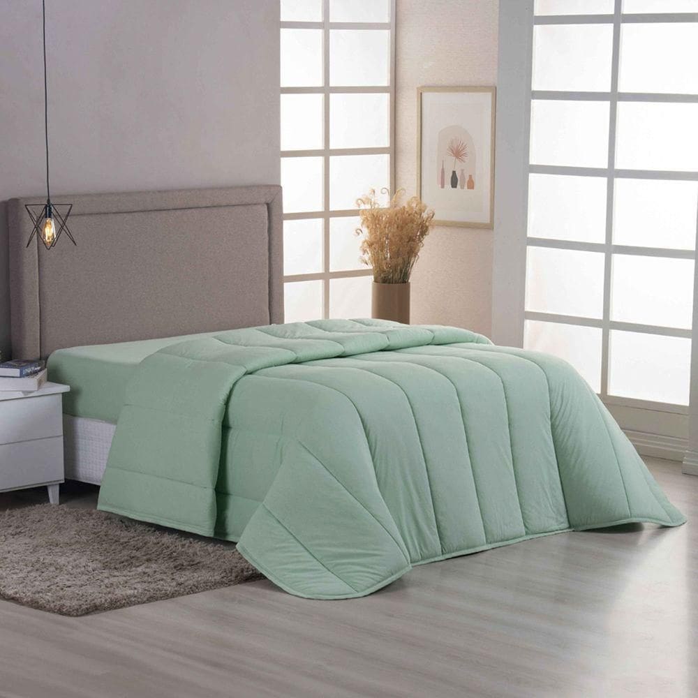 Edredom Coberdrom Sereno Queen Em Malha - Verde - 100% Algodão
