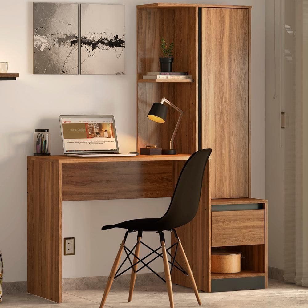 Escrivaninha Com Armario 1 Porta 1 Gaveta 1 Nicho Office Morada - Amendola Grafito