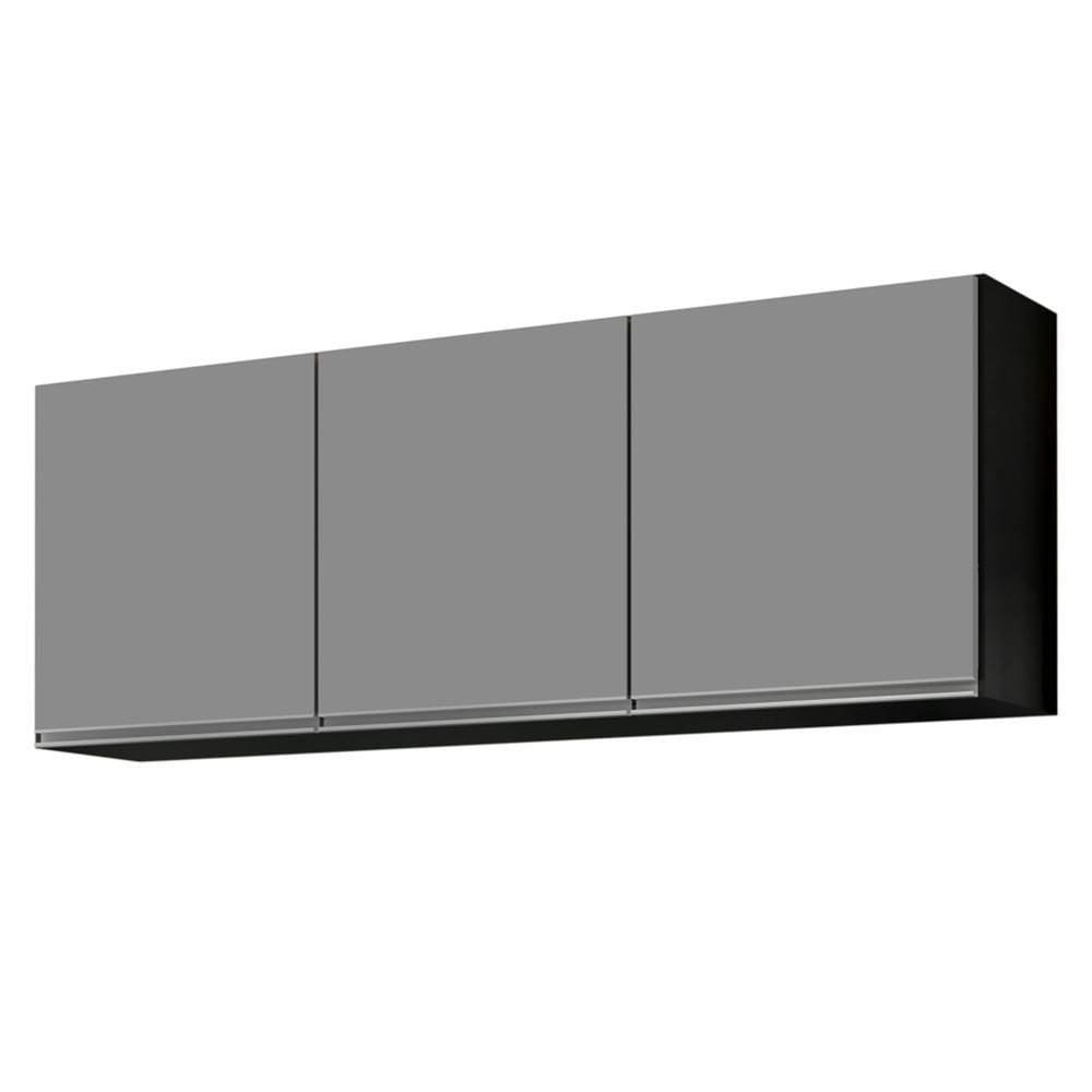 Armário Aéreo De Cozinha 150cm 3 Portas Argélia Preto-cinza - Lumil Móveis