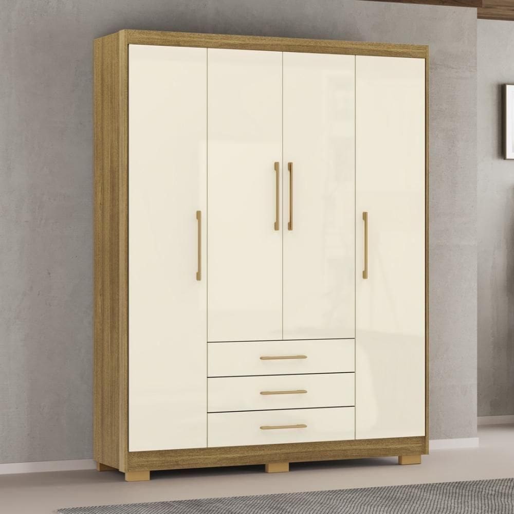 Guarda Roupa Solteiro 4 Portas 3 Gavetas Espanha - Nature Champanhe