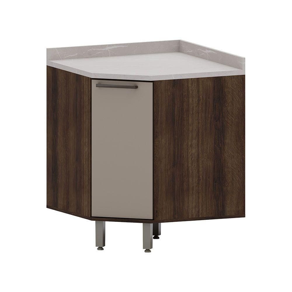 Balcão De Cozinha Canto Diagonal 1 Porta E Com Tampo Luna Lu Nogueira Dourado-cinammon