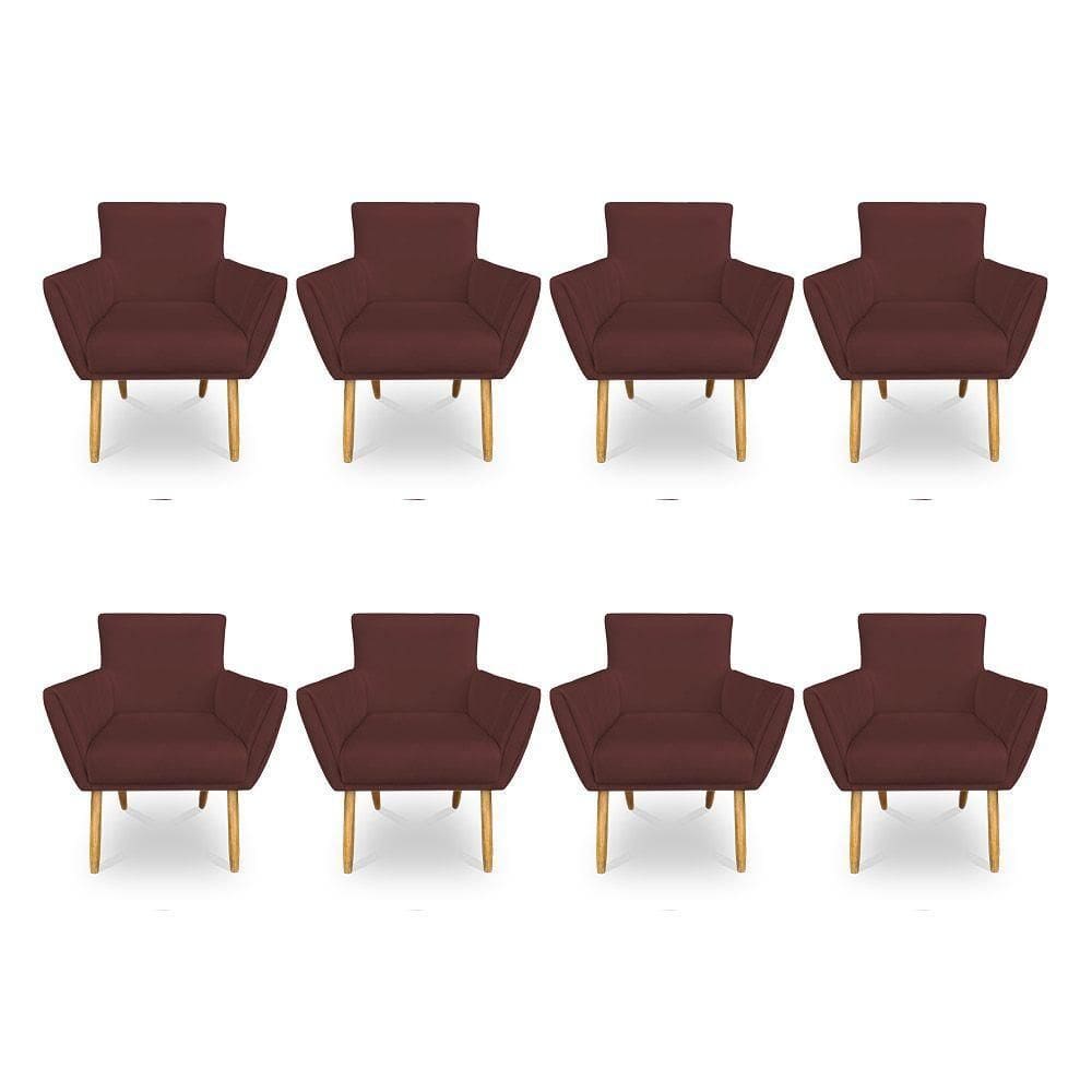 Kit 8 Poltronas Decorativa Leticia Suede Marsala Pés Palito Castanho - Pallazio