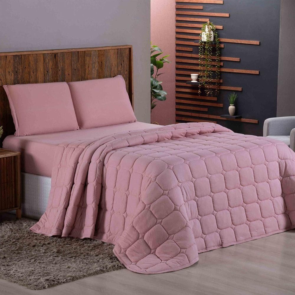 Cobre Leito Colcha Sereno King Em Malha - Rosê - 100% Algodão