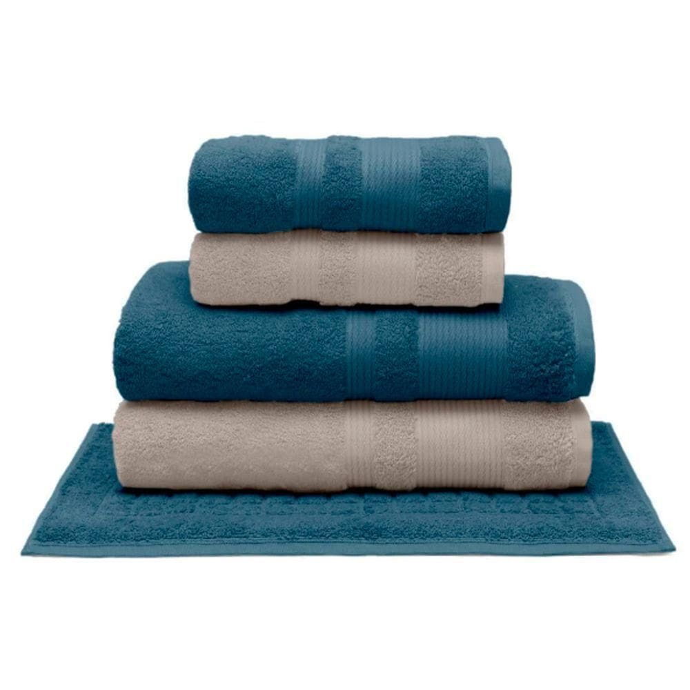 Jogo De Toalha Buettner Algodão Egípcio Nobre 5 Peças Aliance Dusty Marinho E Palha