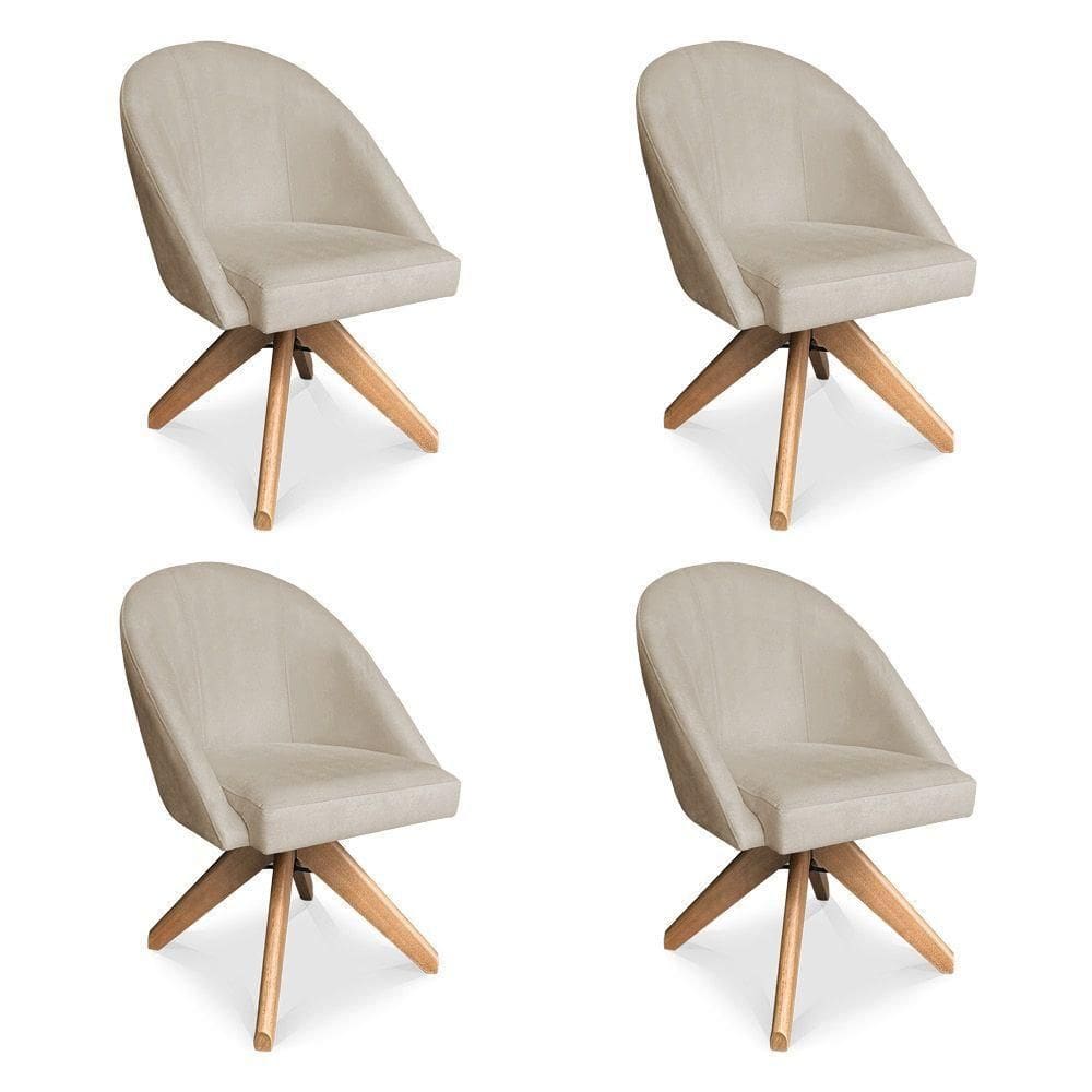 Kit 04 Poltronas Cadeira Giratória Bela Veludo Base De Madeira - Pallazio Cor Rosê