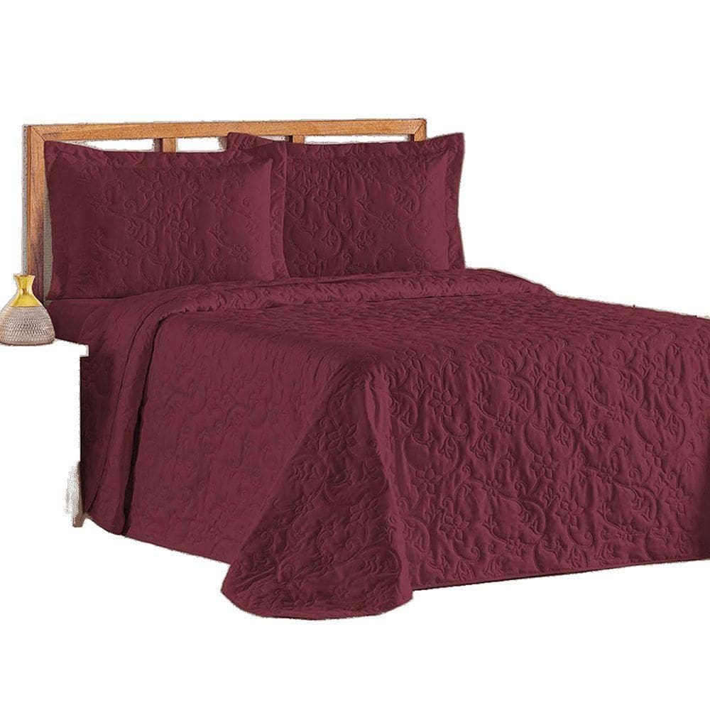 Cobre Leito Colcha Queen Mobili 03 Peças - Vinho - 100% Poliéster