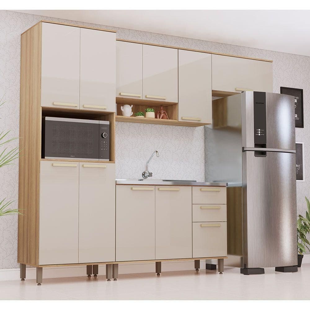 Cozinha Modulada Compacta 4 Peças Sem Tampo Isis Luciane Móv Avelã-mocca Laca