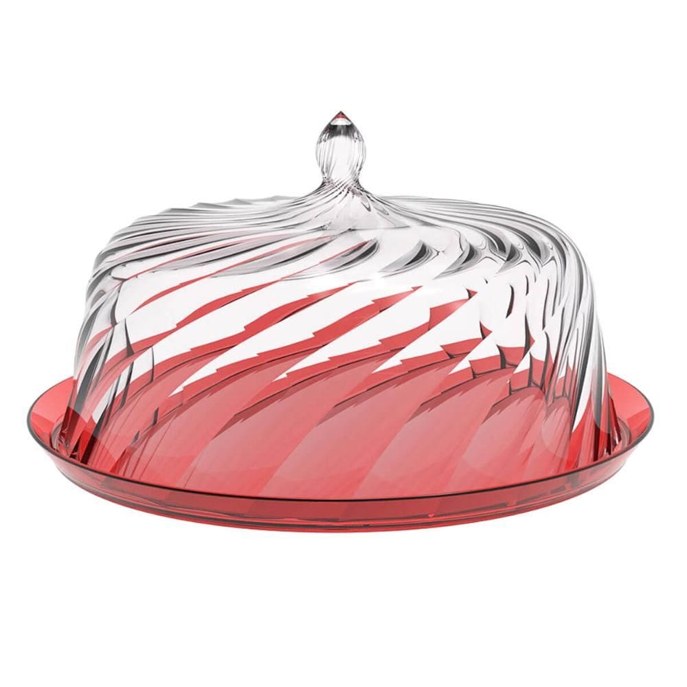 Porta Bolo Torta com Cúpula 25cm Vermelho Transparente Glass