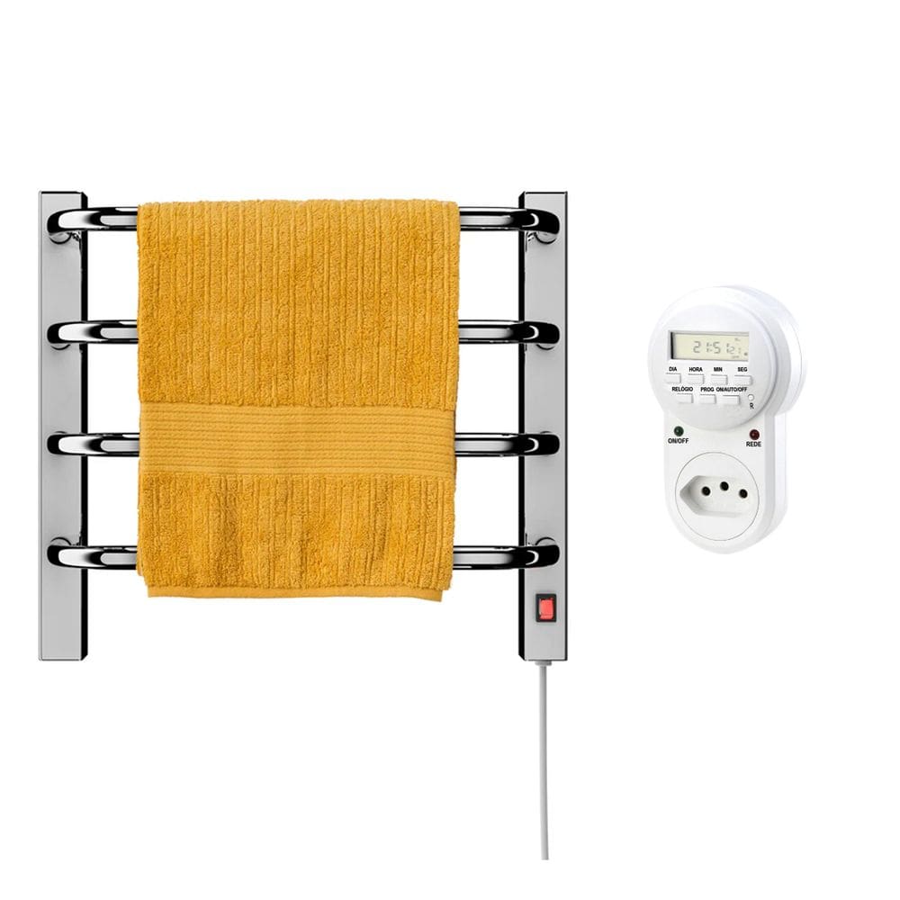 Toalheiro Termico Mini Cromado 220V Esquerdo + Timer Digital Kzi