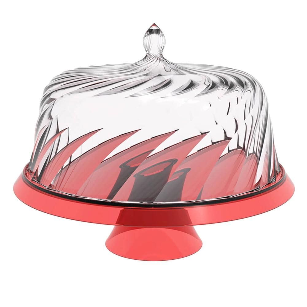 Boleira Porta Bolo com Cúpula e Pé 25cm Vermelho Transparent