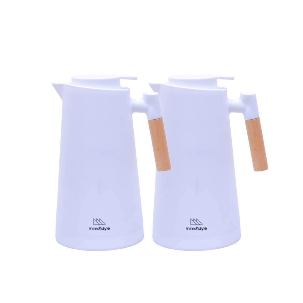 Kit com 2 Garrafas Térmicas Vetro Branca com Cabo de Madeira Mimo Style - 1 L