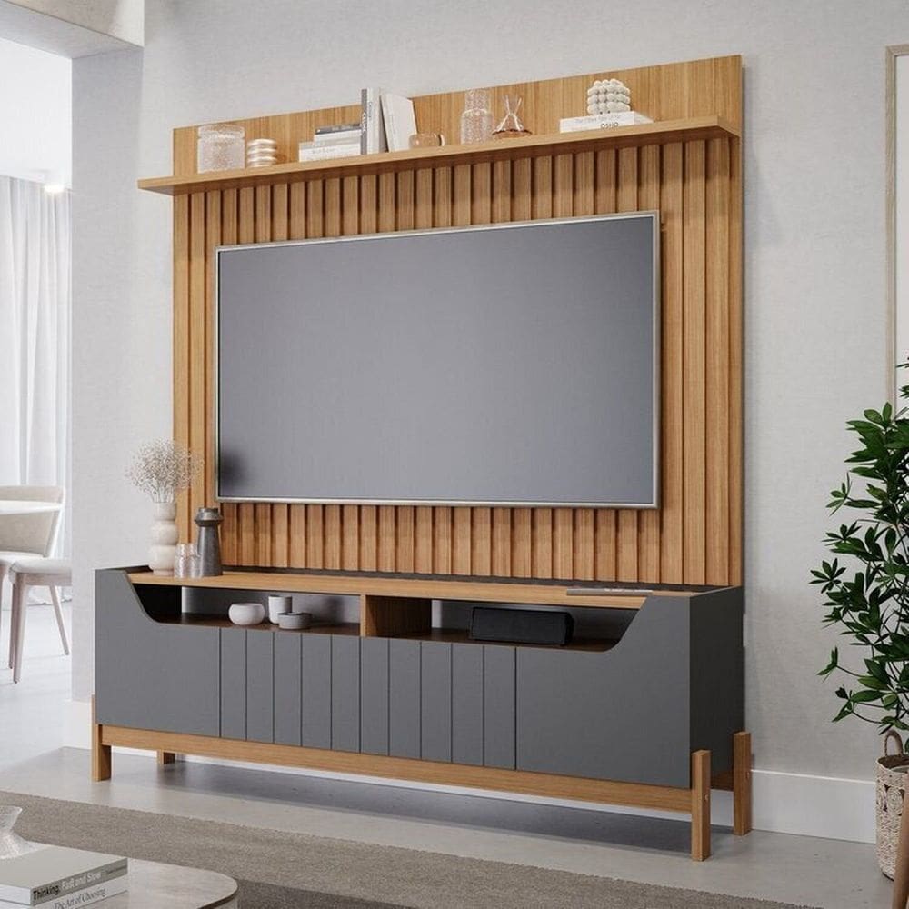 Conjunto Rack com Painel para Tv até 60 Polegadas 100% Mdf Espresso Móveis Marrom/Grafite