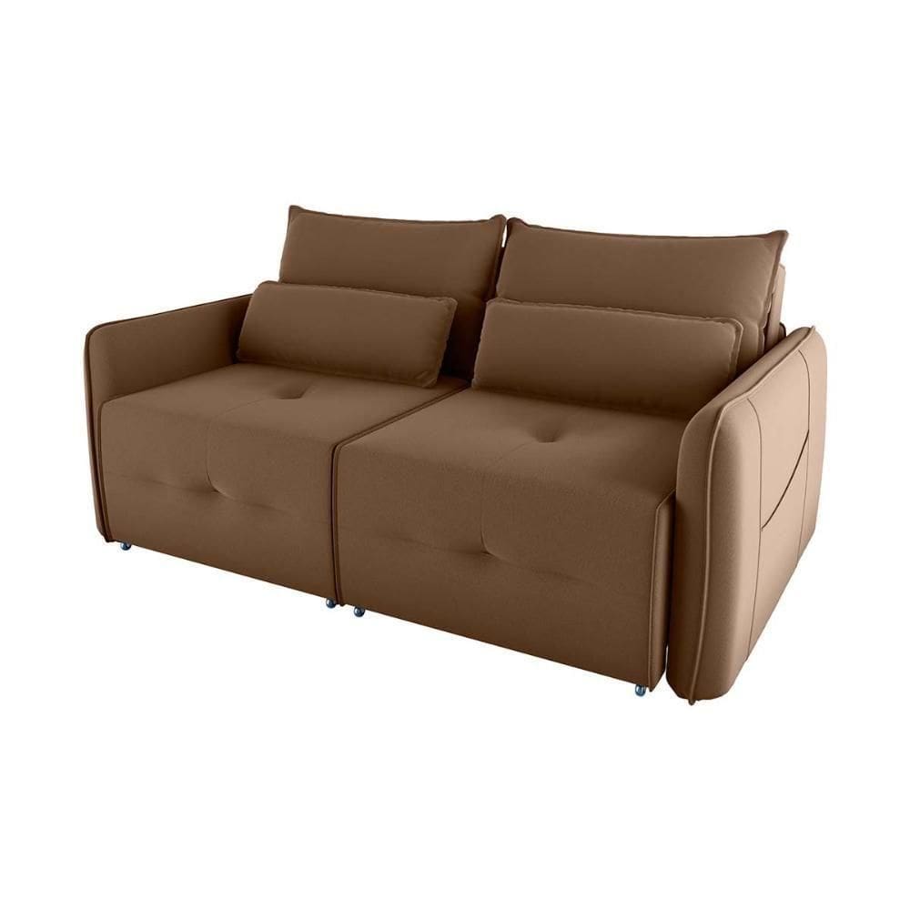 Sofá Cama 2 Lugares Com Almofadas 205cm Celine Matrix Veludo Ferrugem