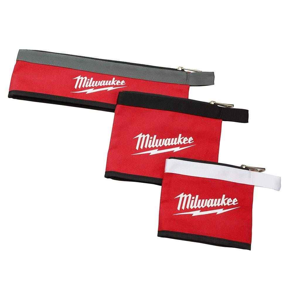 Bolsas de ferramentas Milwaukee, bolsas com zíper de vários tamanhos, pacote com 3 unidades, vermelhas