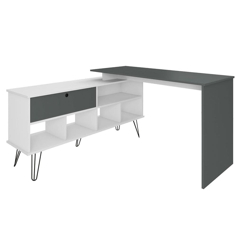 Mesa Escrivaninha em L com Porta e 6 Nichos Hawaii