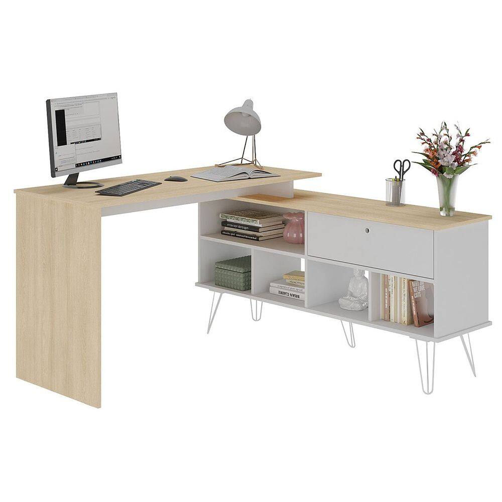 Mesa Escrivaninha em L com Porta e 6 Nichos Hawaii
