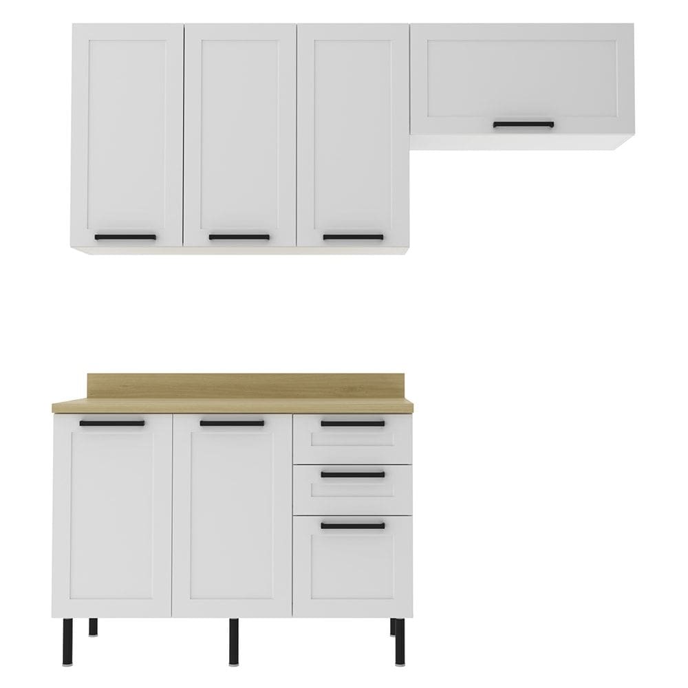 Cozinha Modulada 4 Pecas 200 cm MDF Branco Carvalho Tecno Mobili