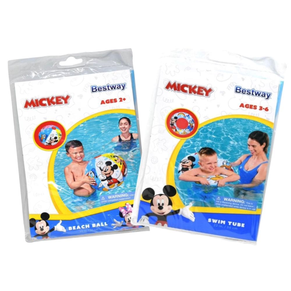Pacote de tubo de natação e bola de praia Bestway Disney Mickey 56cm