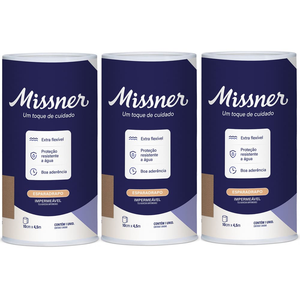 3 Unid Esparadrapo Impermeável Bege 10cm X 4,5m - Missner