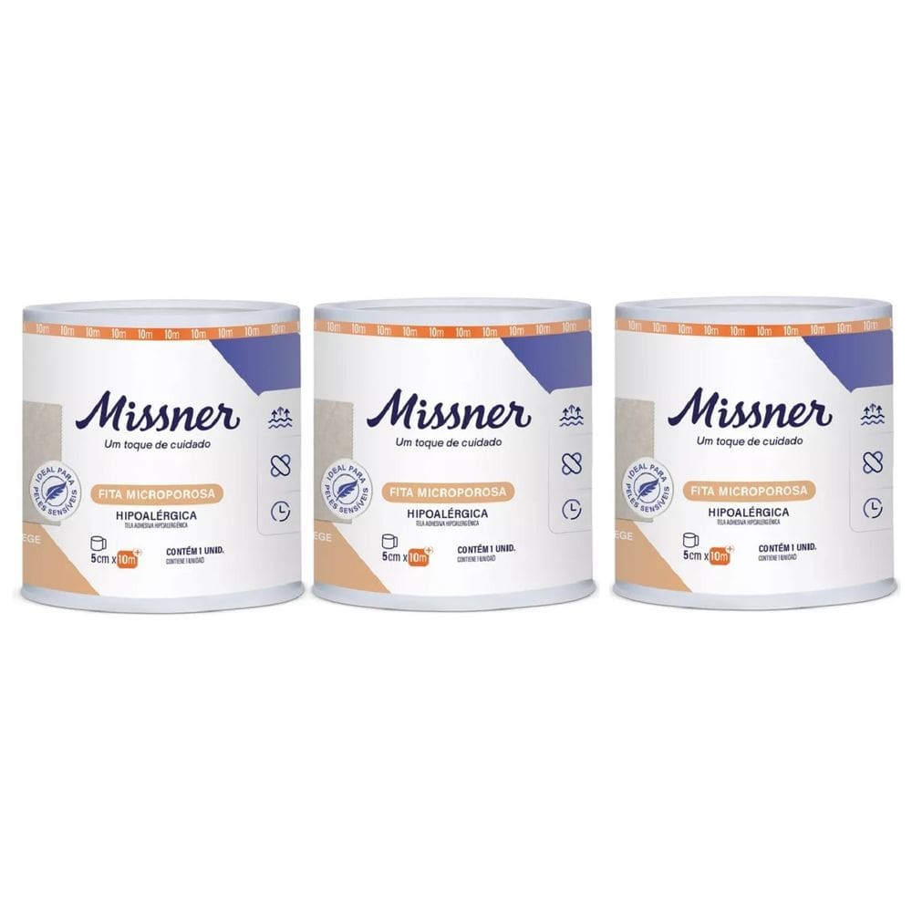Kit 3 Fita Cirurgica Microporosa Bege 5cm X 10m - Missner