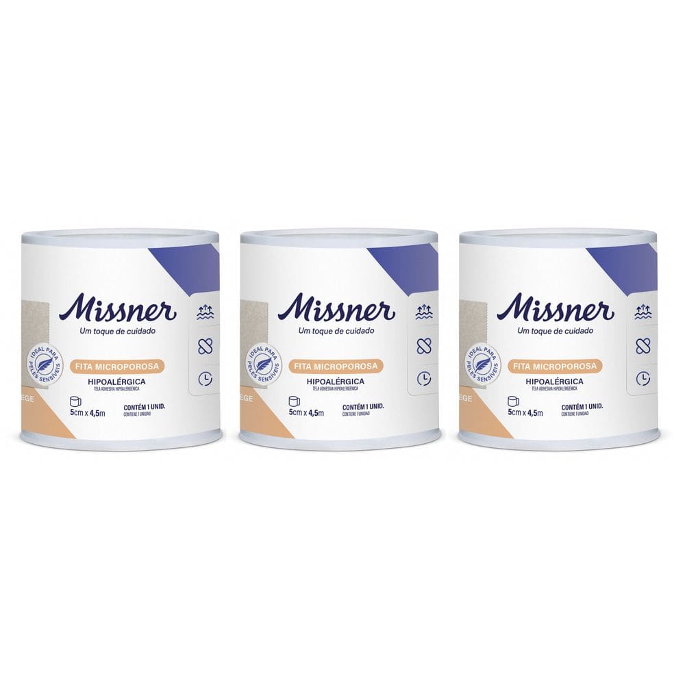 Kit 3 Und Fita Microporosa Bege 5cm X 4,5m - Missner