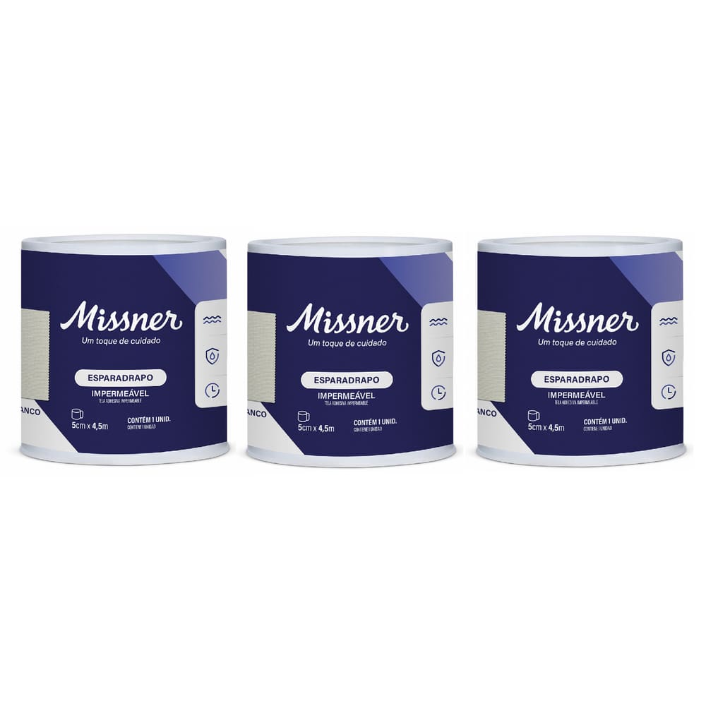 3 Un Esparadrapo Impermeavel Branco 5,0cm X 4,5m Missner