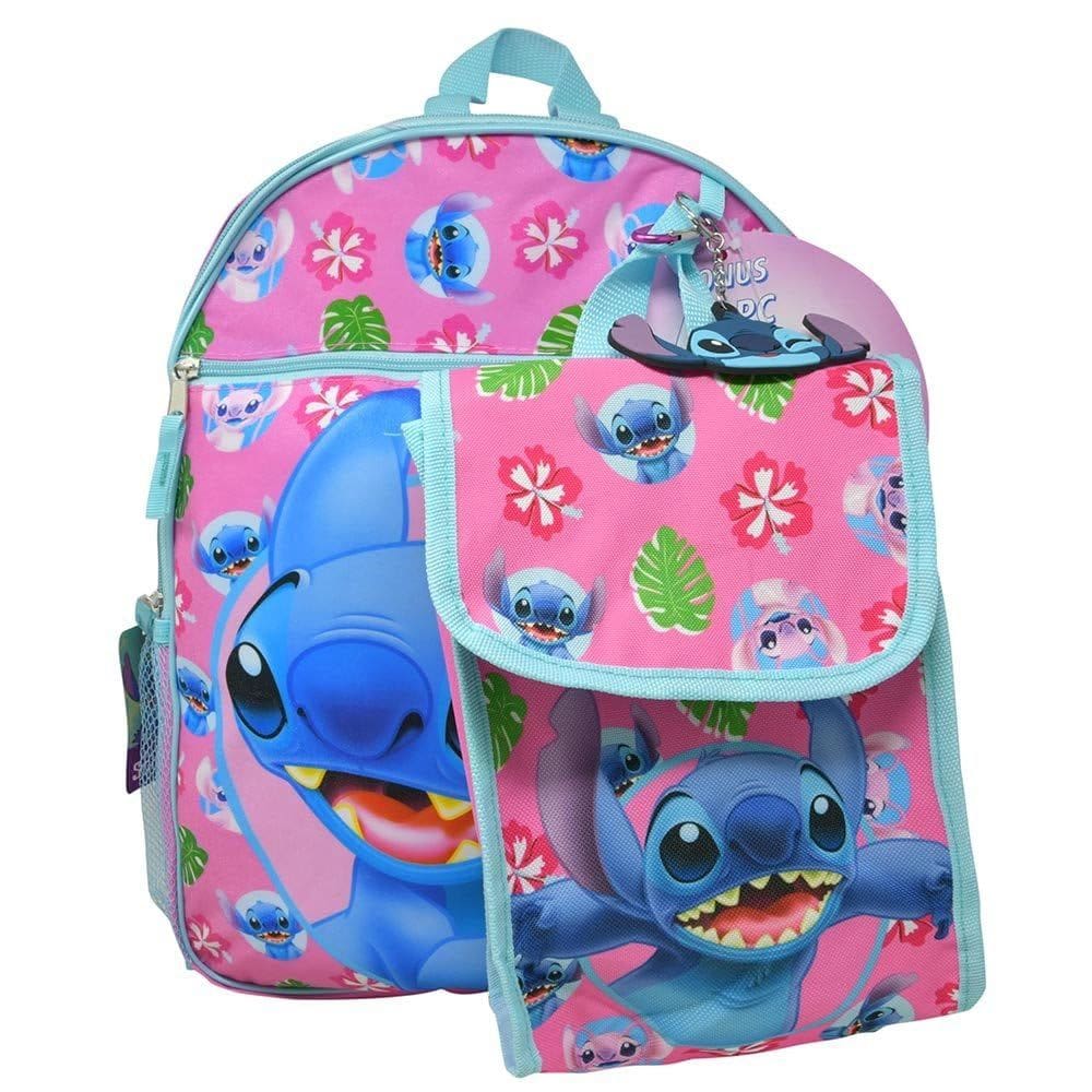 Mochila Disney Girls Stitch Design com kit de almoço e chaveiro