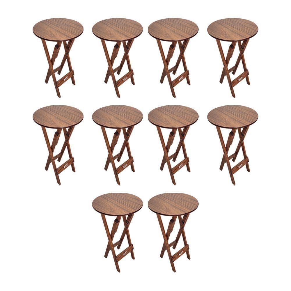 Kit 10 Mesas Bistrôs Dobráveis De Madeira Redonda Imbuia - Tarimatã
