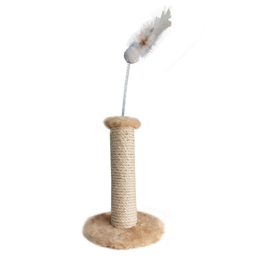 Arranhador Gato Mini Poste Em Sisal Bege E Mola Bolinha
