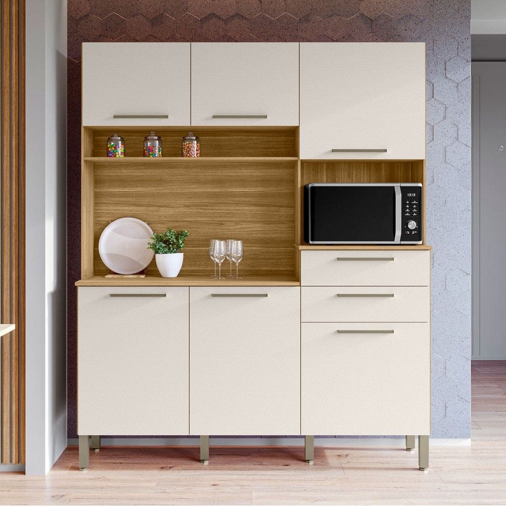 Armário de Cozinha com Balcão Huge 6 Portas 2 Gavetas Freijó/Soft - Pnr Móveis