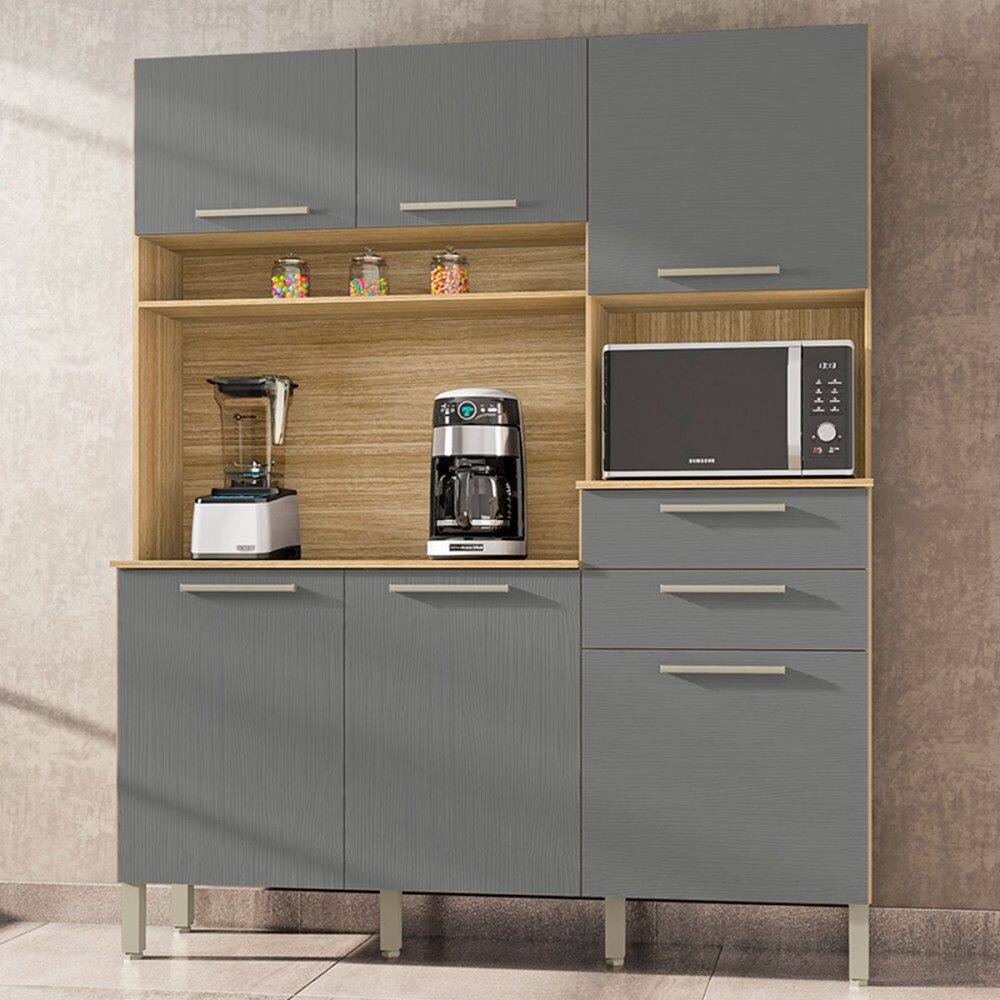 Armário de Cozinha com Balcão Huge 6 Portas 2 Gavetas Freijó/Gris - Pnr Móveis