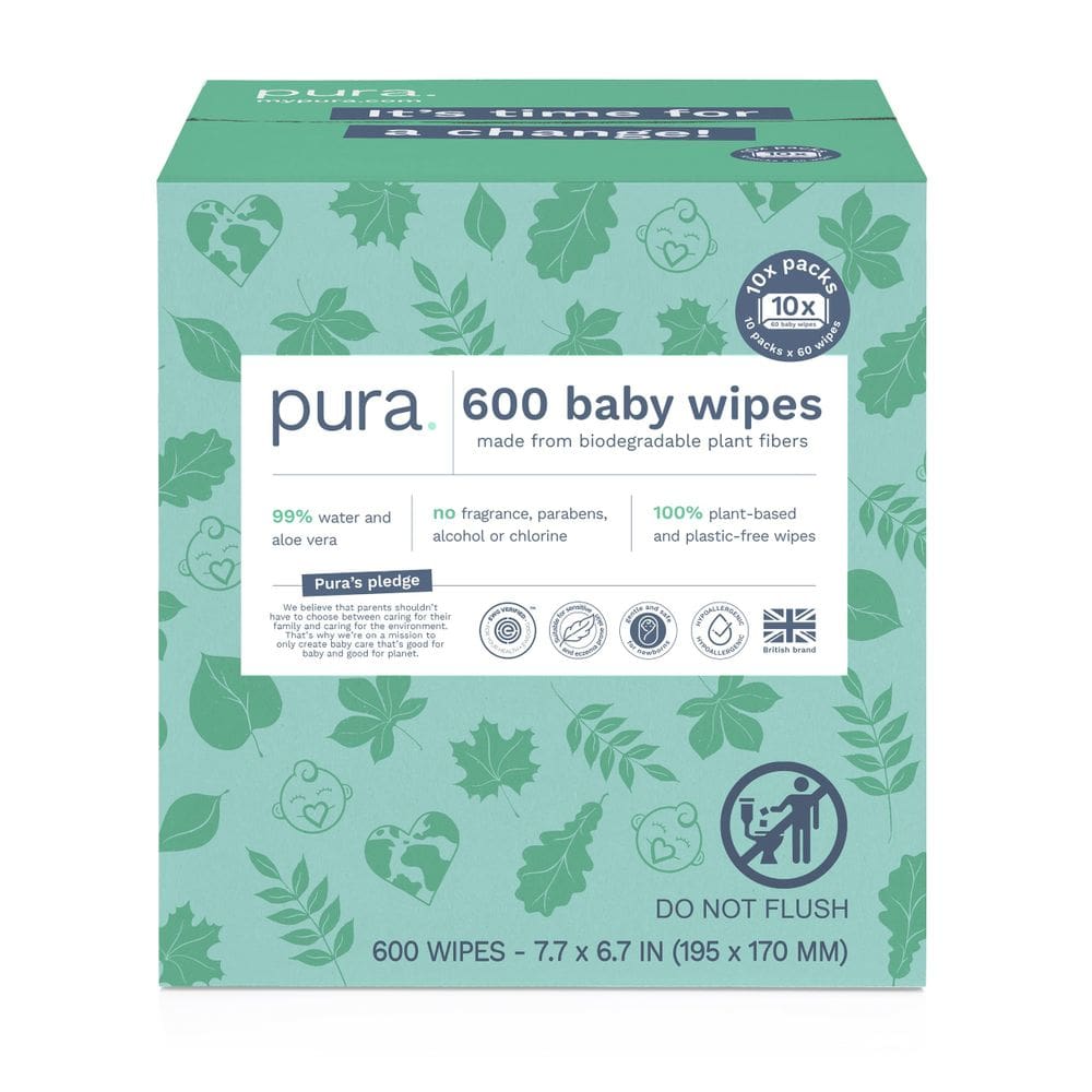 Lenços umedecidos para bebês Pura Natural Sensitive 99% de água sem perfume x600
