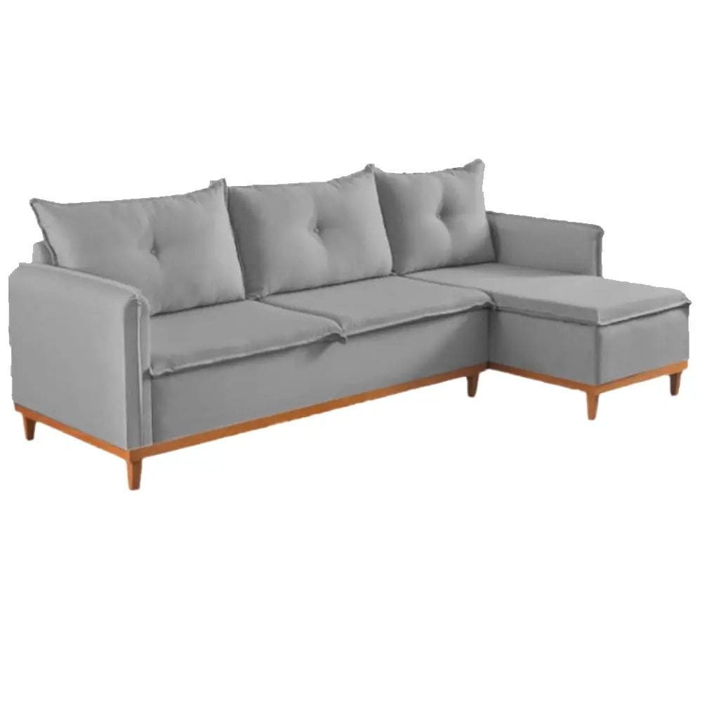 Sofá Orlando 4 Lugares com Chaise Tecido Linho 240cm Boareto Cor Cinza